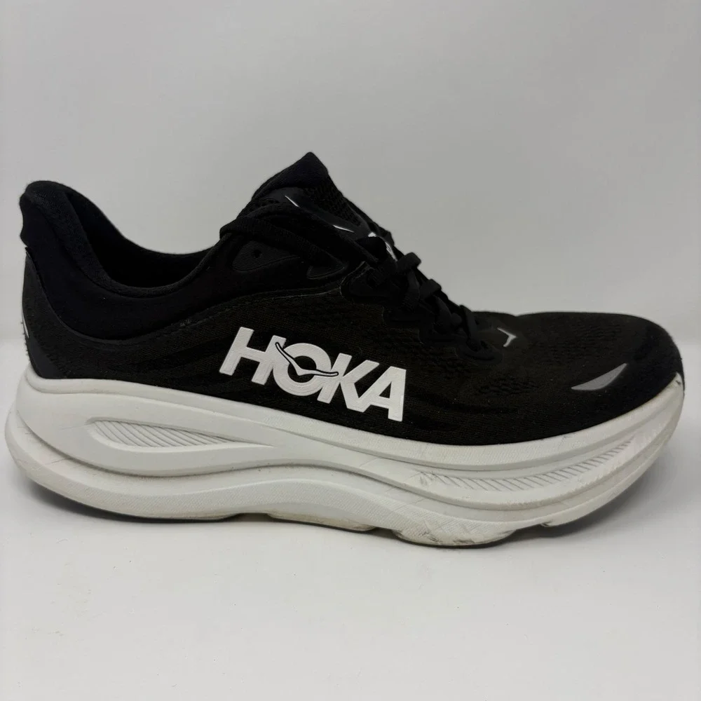 Hoka Bondi 9 Mens Size 10 2E Wide Black White Running Shoes (1162013 BWHT)